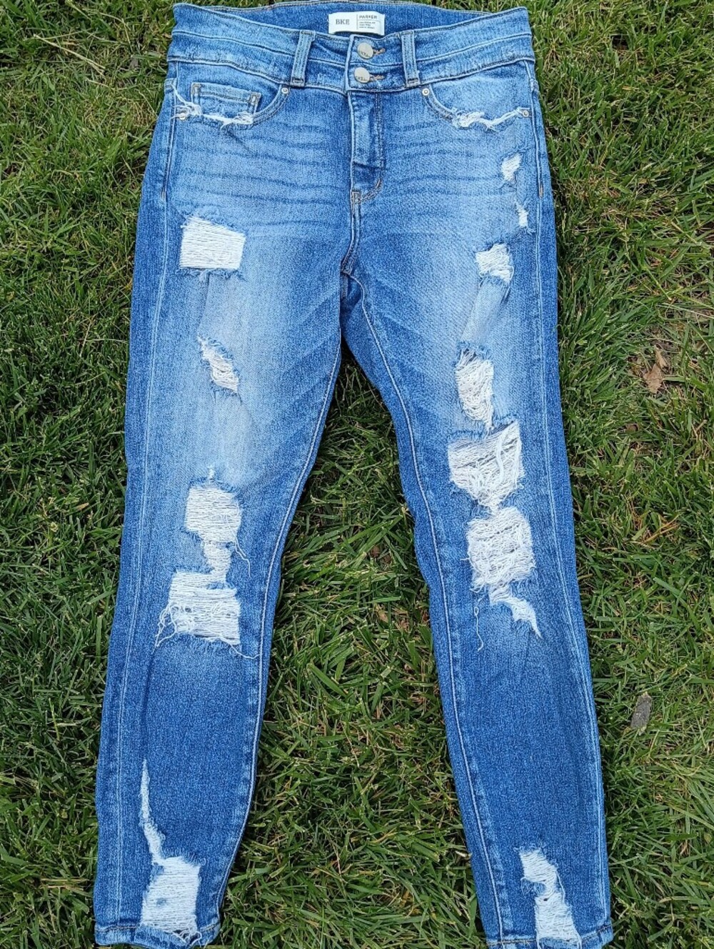 BKE Distressed Medium Wash High Rise Skinny Jeans